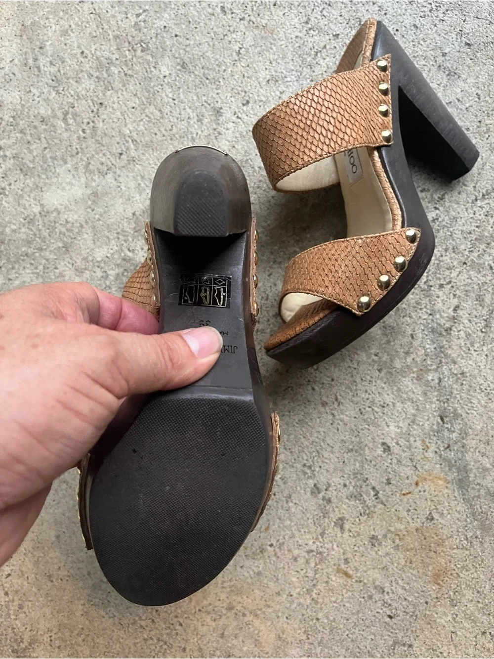 Jimmy Choo Brown Textured Double-Band Slide Heels